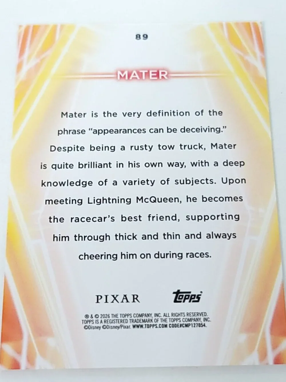 Tow Mater Topps 2026 Disney Neon Holo Parallel Refractor Limited 006/199 - Picture 4 of 4